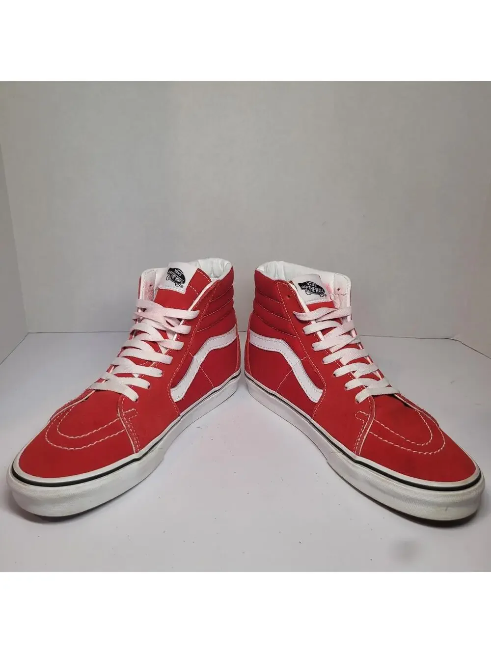 Vans Sk8 High Top Red Suede White Stripe Lace Up Sneakers Men 8.5 Women 10